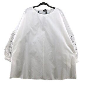 NWT Vonda White Blouse‎ Womens 4X Balloon Sleeve Crochet Crewneck Relaxed